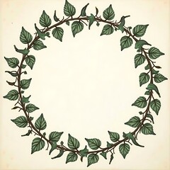 Fototapeta premium Leafy Vine Wreath Frame Green Leaves Twig Circle