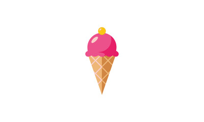 Cartoon Pink Ice Cream Cone with Yellow Topping, Waffle Texture.