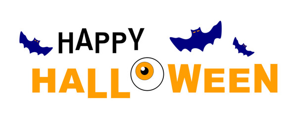 Happy Halloween Typography Design with Spooky Eye and Flying Bats Illustration