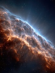 Fototapeta premium Glowing nebula with orange and blue hues, cosmic rays