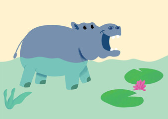 hippo on the swamp illustration