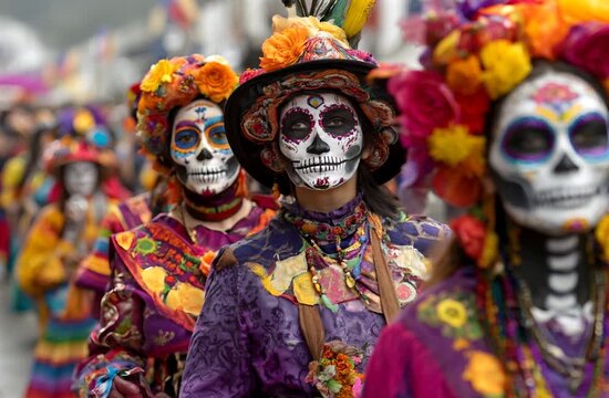 Women wearing skull makeup during Day of the Dead celebration in Mexico