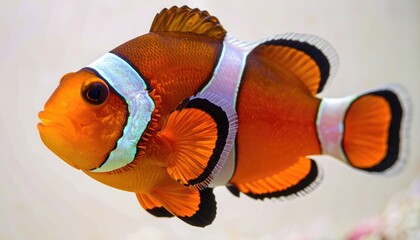 Vibrant orange clownfish swims gracefully in clear water