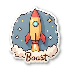 Rocket Launching Into Space Cartoon Illustration
