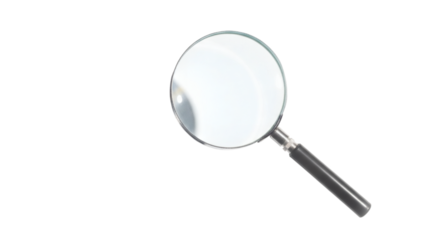 Magnifying glass with black handle on clear transparent background