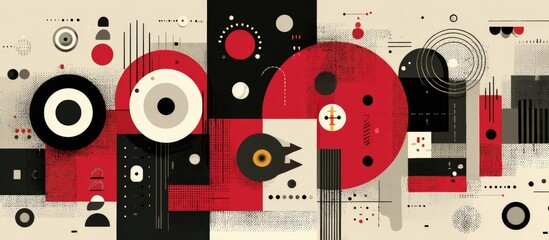 Abstract geometric composition with red, black, and beige shapes