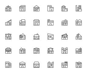 House icon set. Minimalist vector house collection. eatures home, building, reidence, property, architecure, real estate, dwelling structure and more. Editale stroke.