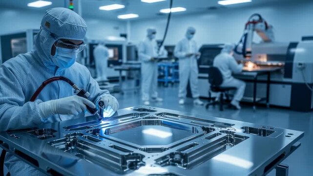 SQUID magnetometer shield room fabrication facility showing cleanroom protocols advanced magnetic shielding design and expert craftsmanship in progress.