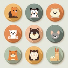 Animal Icons Collection Cartoon Style Illustration