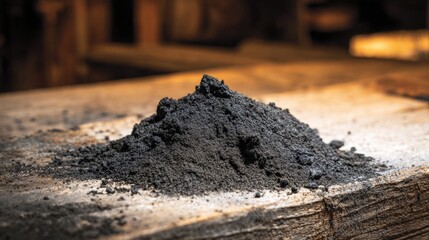 Fototapeta premium Pile of Creosote accumulation that was removed from a Wood Stove Chimney during Stove Pipe Cleaning.