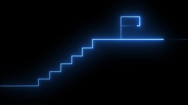 stairs icon sign icon animation on Glowing neon business graph chart concept . Business improve concept, market signs in neon lights Glowing neon line
