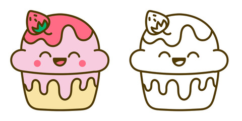 Cute Strawberry Cupcake Coloring Page
