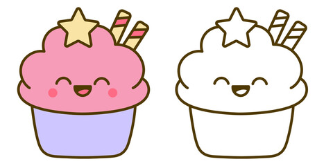 Cute Cupcake Illustration with Smiling Face and Star Topper
