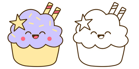 Cute Cupcake Coloring Page Sweet Treat for Kids