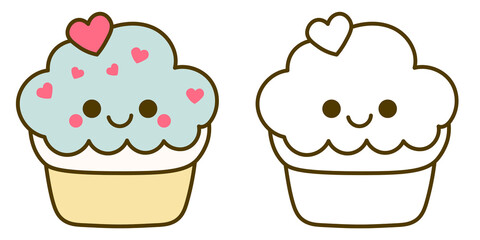 Cute Cupcakes with Hearts Adorable Illustrated Treats