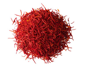 Naklejka premium saffron thread in the wooden plate, isolated on the white background.