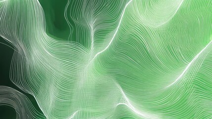 Abstract green waves with flowing lines create a dynamic, fluid visual effect.