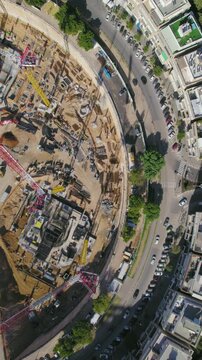 Verical top down statice shot above the impressive project construction in Kikar (square) Hamedina - Tel Aviv