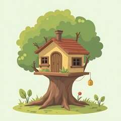 Cartoon Treehouse Illustration with Cozy Design and Natural Setting