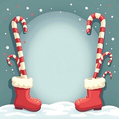 Festive Candy Canes in Boots Holiday Background Illustration