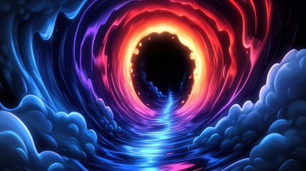 A vibrant, swirling tunnel of colors leading into darkness, evoking a sense of wonder.