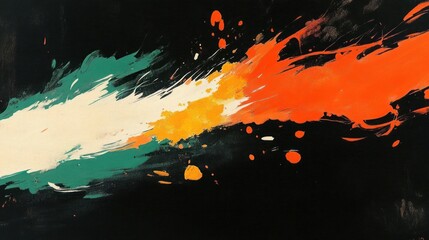 Abstract artwork featuring dynamic splashes of color on a dark background.