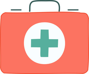 Obraz premium Clean flat icon of a first aid kit box with a simple cross symbol, red and white colors, symbol for emergency, safety, and medical assistance, isolated on white background.