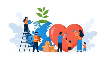 World Kindness Day Community planting a tree together on Earth Day, symbolizing growth and environmental protection International Volunteer Day