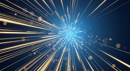 Fototapeta premium Elegant blue luxury background with golden glowing lines, light streaks, and soft bokeh. Futuristic abstract wallpaper design with smooth gradient and modern digital style.