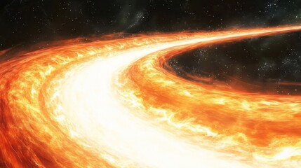 A vibrant depiction of a cosmic phenomenon, showcasing swirling flames in space.