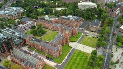 Wide overhead aerial video of Queen's University in Belfast, Northern Ireland in the UK. Filmed in 4K, 30FPS and with Rec709 color.