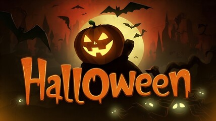 halloween background with pumpkin and bats