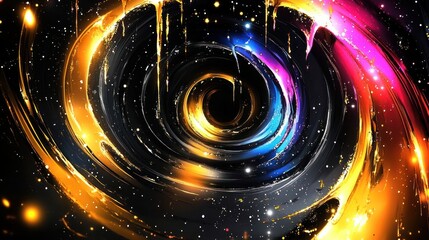 A vibrant swirl of colors and light representing cosmic energy and motion.