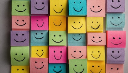 Colorful sticky notes with drawn smiley faces
