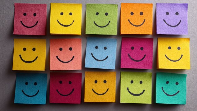 Colorful sticky notes with happy faces