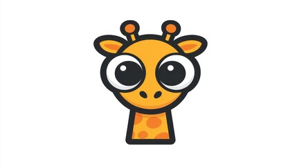 Obraz premium Cute cartoon giraffe illustration with big round eyes and bold outlines, isolated on white background, kid-friendly vector animal design for children projects