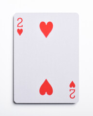 Two of hearts playing card, isolated on white background