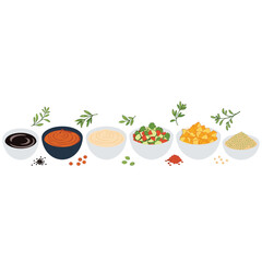 A collection of flavorful sauces dips and seasonings arranged artfully for culinary inspiration