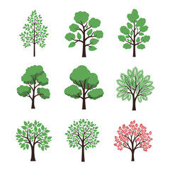Collection of beautifully rendered stylized tree illustrations for diverse design projects