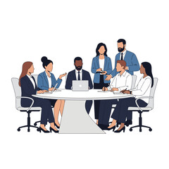 Executive Team Meeting Illustration: Diverse Professionals in Boardroom