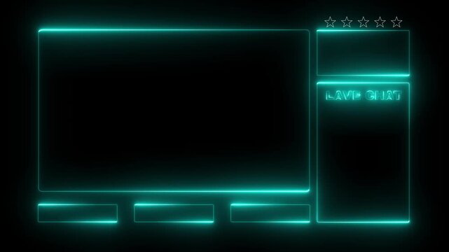 Intermission Stream Overlay Animated, Neon Sign looping facecam and chat for live streaming ,Frame border HUD element. HUD viewfinder. Intermission Stream. blue color neon line animation. 4k