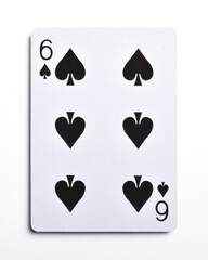 Six of spades playing card, isolated on white background