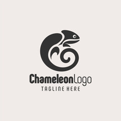 Elegant Chameleon Emblem Black White