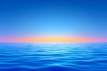 Obraz premium Tranquil Ocean at Sunset Blue Water Waves Golden Horizon Background.