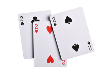 2 spades, hearts, clubs of playing cards isolated on white background