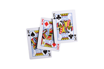 Set of three king playing cards isolated on white background
