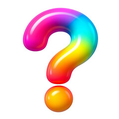 A glossy rainbow colored question mark symbol with a shiny spherical dot