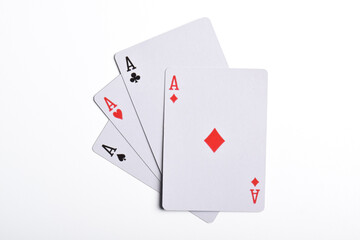 Set of four aces playing cards suits isolated on white background