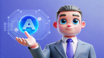 Businessman holding sign and question mark symbol in digital technology concept illustration