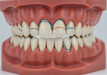 Obraz premium Dental model showing teeth with colored lines for educational and medical use